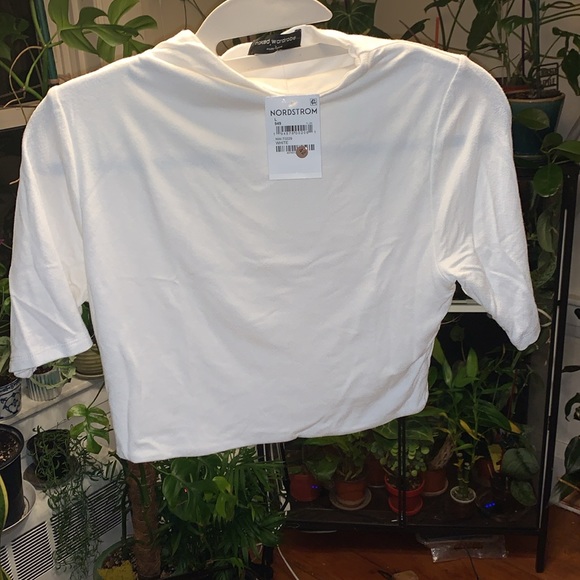 NWT- Naked Wardrobe, Nordstrom- Large- White 1/2 sleeve- Mock Neck Cropped - Picture 3 of 14